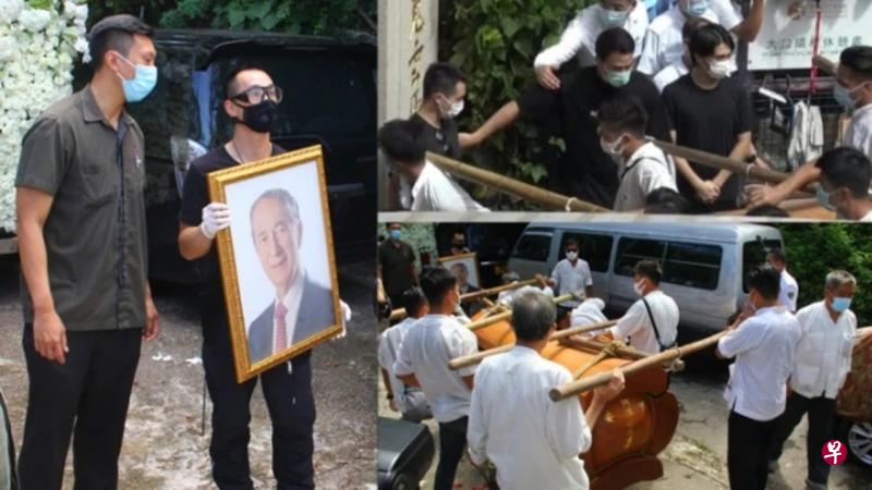赌王何鸿燊灵柩移送东华义庄暂存,由二房儿子何猷龙(左图右)负责捧遗照。(互联网) 赌王何鸿燊灵柩移送东华义庄暂存,由二房儿子何猷龙(左图右)负责捧遗照。(互联网)