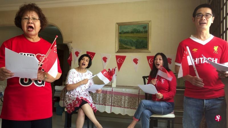 新加坡宗乡会馆联合总会文化委员会委员兼广东会馆青年团主任李佩銮(白裙者),和来自广惠肇碧山亭的毛瑞庄(左起)、顺德会馆的梁樱莹和福建会馆的陈义豪,响应“爱国歌曲大家唱”预录活动。(宗乡总会提供) 新加坡宗乡会馆联合总会文化委员会委员兼广东会馆青年团主任李佩銮(白裙者),和来自广惠肇碧山亭的毛瑞庄(左起)、顺德会馆的梁樱莹和福建会馆的陈义豪,响应“爱国歌曲大家唱”预录活动。(宗乡总会提供)