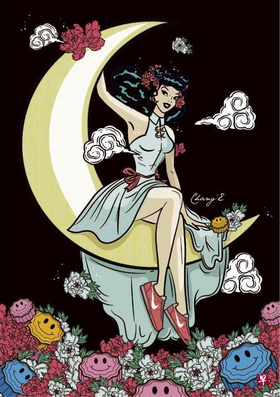 穿耐吉球鞋的嫦娥。(Moon Malek绘,@moon_malek) 穿耐吉球鞋的嫦娥。(Moon Malek绘,@moon_malek)