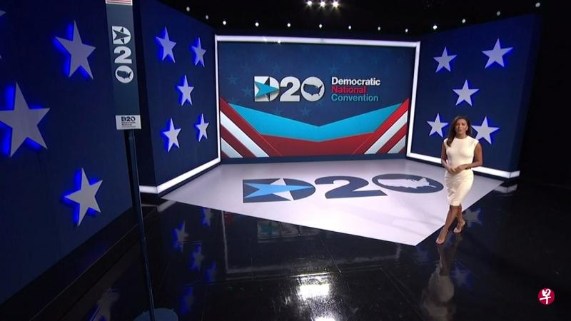 美国民主党全国代表大会首次以视讯方式举行,美国女艺人伊娃·朗格利亚在现场直播中为大会作介绍。(路透社) 美国民主党全国代表大会首次以视讯方式举行,美国女艺人伊娃·朗格利亚在现场直播中为大会作介绍。(路透社)