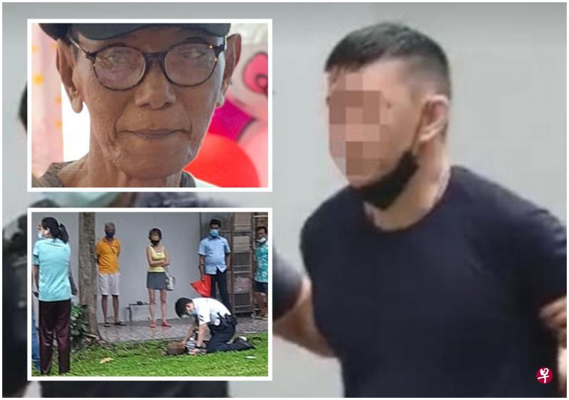 死者(左上)满脸是血倒在地上,到场警员尝试救人;56岁嫌凶被上铐逮捕后押离现场。(受访者提供) 死者(左上)满脸是血倒在地上,到场警员尝试救人;56岁嫌凶被上铐逮捕后押离现场。(受访者提供)