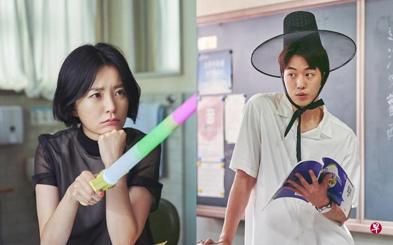 郑裕美(左)剧中用玩具剑打鬼,南柱赫(右)剧中饰演汉语老师。(Netflix提供) 郑裕美(左)剧中用玩具剑打鬼,南柱赫(右)剧中饰演汉语老师。(Netflix提供)