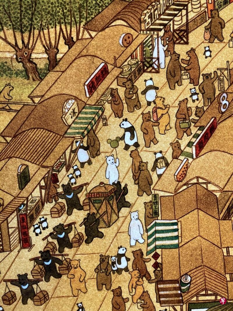 台北地下街广告牌上的《熊熊上河图》引发争议。(陈怡君议员提供/自由时报) 台北地下街广告牌上的《熊熊上河图》引发争议。(陈怡君议员提供/自由时报)