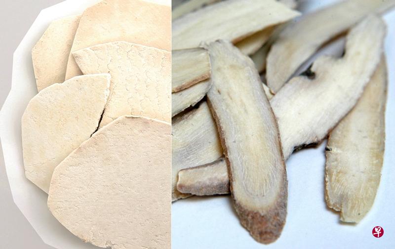 茯苓(左)与白芍。(档案照) 茯苓(左)与白芍。(档案照)