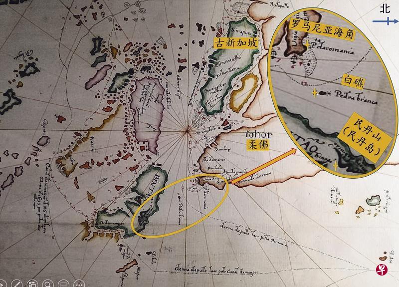 葡萄牙航海和制图家安德烈·佩雷拉手绘的地图,P da romania就在柔佛州最南端。 葡萄牙航海和制图家安德烈·佩雷拉手绘的地图,P da romania就在柔佛州最南端。