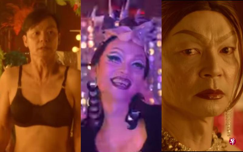 李国煌在《男儿王》中有穿胸罩(左)、妖艳狂野的异装(中)及高贵(右图)造型。(取自面簿) 李国煌在《男儿王》中有穿胸罩(左)、妖艳狂野的异装(中)及高贵(右图)造型。(取自面簿)