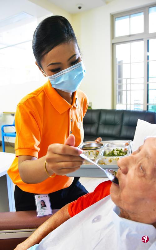 瑟哈在仁慈宏茂桥疗养院担任关怀大使近四周,起初连沟通都出现问题,但现在已得心应手,甚至学会了简单的福建话和华语。(仁慈医院提供) 瑟哈在仁慈宏茂桥疗养院担任关怀大使近四周,起初连沟通都出现问题,但现在已得心应手,甚至学会了简单的福建话和华语。(仁慈医院提供)