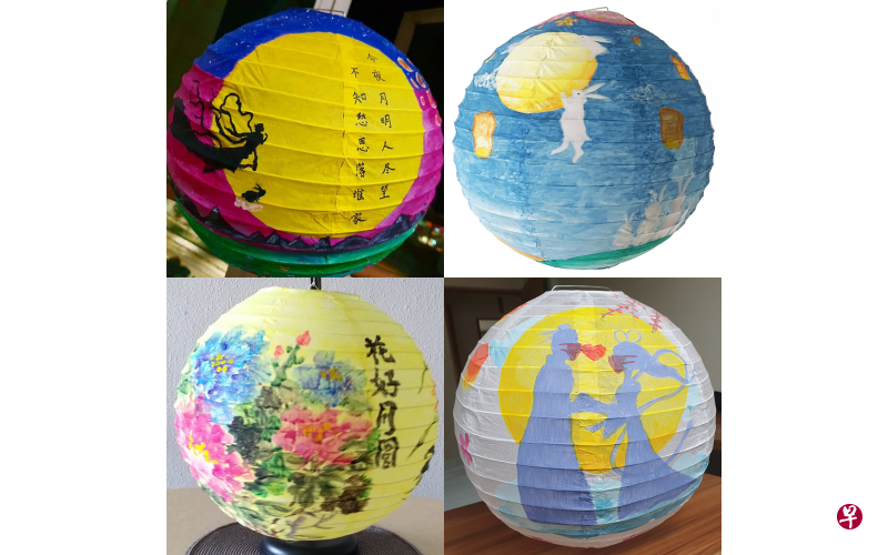 嫦娥、玉兔、明月纷纷入画,以上为灯笼绘画比赛部分得奖者的作品。(华文媒体集团提供) 嫦娥、玉兔、明月纷纷入画,以上为灯笼绘画比赛部分得奖者的作品。(华文媒体集团提供)