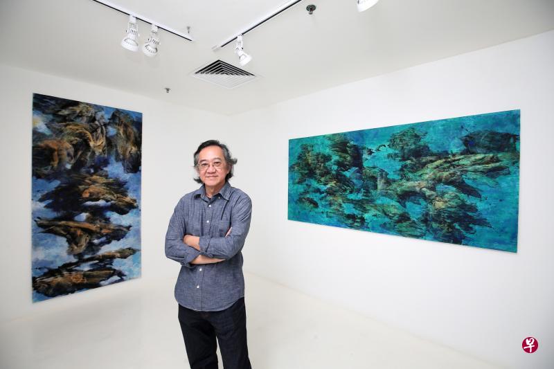 画家胡财和的最新水墨山水画色感更多,左为《天空之城》,右为《琉璃海》。 画家胡财和的最新水墨山水画色感更多,左为《天空之城》,右为《琉璃海》。