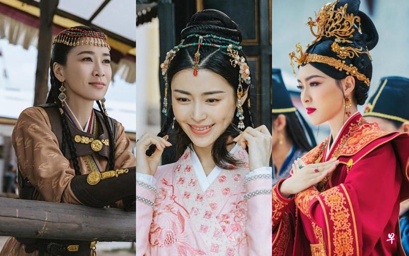 唐嫣(右)饰演的萧燕燕,从小备受大姐佘诗曼(左)、二姐卢杉(中)的宠爱和照顾。(互联网) 唐嫣(右)饰演的萧燕燕,从小备受大姐佘诗曼(左)、二姐卢杉(中)的宠爱和照顾。(互联网)