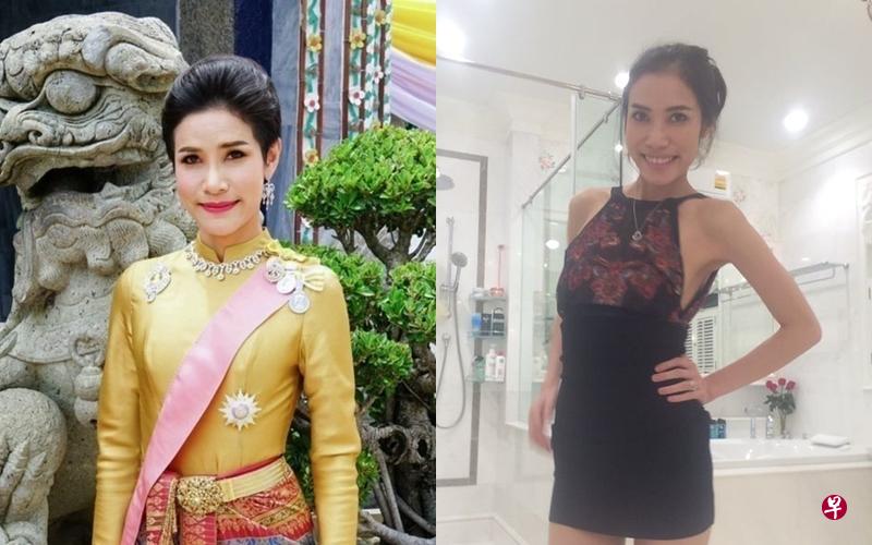 (左)诗妮娜正式的照片非常正经。(法新社)(右)网上流传的其中一张诗妮娜王妃私密照。(照片取自Pavin Chachavalpongpun面簿) (左)诗妮娜正式的照片非常正经。(法新社)(右)网上流传的其中一张诗妮娜王妃私密照。(照片取自Pavin Chachavalpongpun面簿)