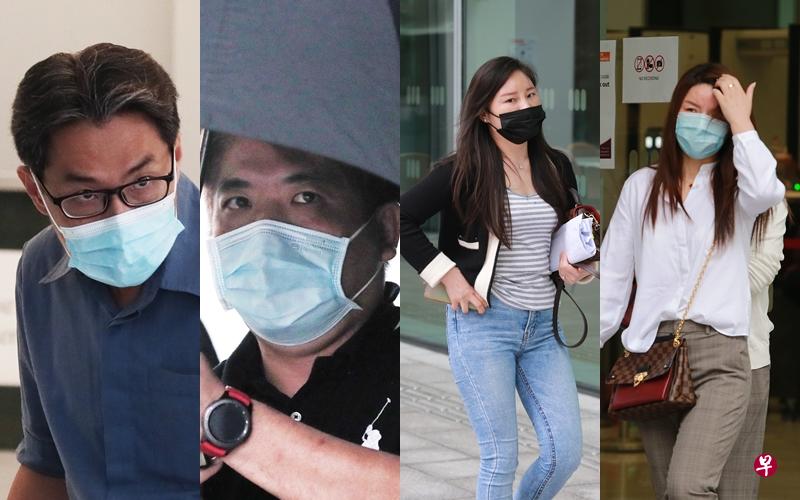 移民与关卡局的关卡稽查员张伟平(左一)面对12项抵触防止贪污法令的控状。左二是车行经理林志伟,他涉嫌谎称曾在移民与关卡局工作,有门路可帮忙受贿女子取得特别准证。右二为中国籍女子梁青兰,她被控提供金钱和性服务贿赂张伟平。另一名中国籍女子成文娟(右一),则被控以金钱和性来贿赂张伟平和林志伟。(海峡时报/唐家鸿摄) 移民与关卡局的关卡稽查员张伟平(左一)面对12项抵触防止贪污法令的控状。左二是车行经理林志伟,他涉嫌谎称曾在移民与关卡局工作,有门路可帮忙受贿女子取得特别准证。右二为中国籍女子梁青兰,她被控提供金钱和性服务贿赂张伟平。另一名中国籍女子成文娟(右一),则被控以金钱和性来贿赂张伟平和林志伟。(海峡时报/唐家鸿摄)