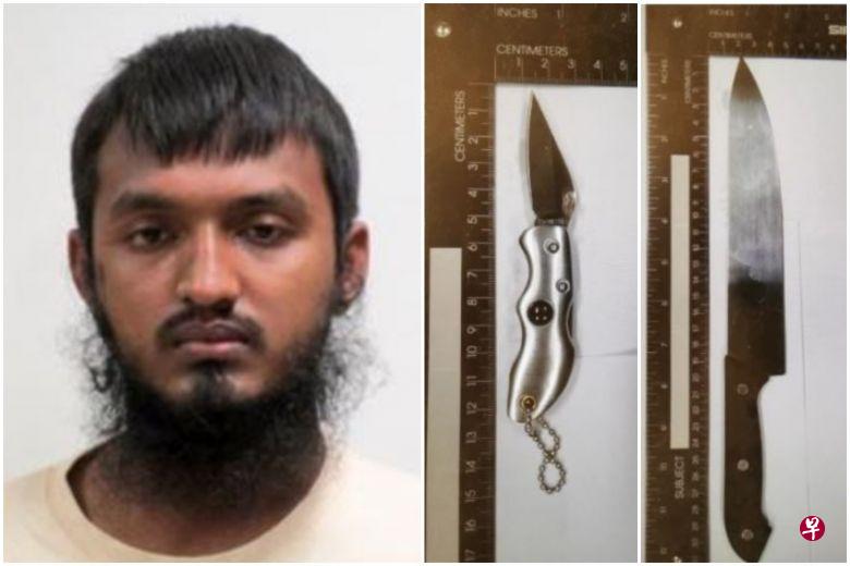 法萨尔因涉嫌参与恐怖主义活动,于本月2日在内部安全法下被拘捕。法萨尔还在本地购买了刀子和匕首等,打算回孟加拉用这些利器攻击印度教徒。(内政部提供) 法萨尔因涉嫌参与恐怖主义活动,于本月2日在内部安全法下被拘捕。法萨尔还在本地购买了刀子和匕首等,打算回孟加拉用这些利器攻击印度教徒。(内政部提供)