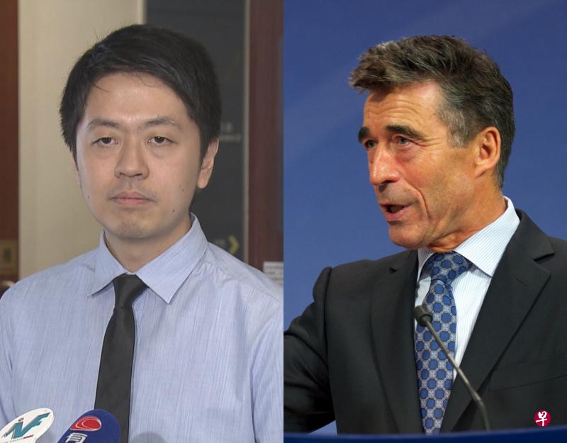 香港前民主党立法会议员许智峰（左）早前外访丹麦后宣布潜逃，得到包括丹麦前首相、北约前秘书长拉斯穆森（右）在内的不少丹麦政界人士协助，制造假行程，欺骗香港法庭，帮助许智峰取回护照。（互联网）