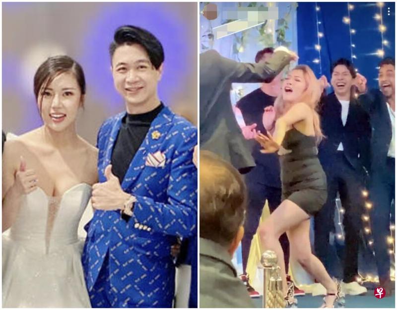 林俊良和网红Liz的婚宴,宾客台上玩游戏时也都没戴口罩。(互联网) 林俊良和网红Liz的婚宴,宾客台上玩游戏时也都没戴口罩。(互联网)