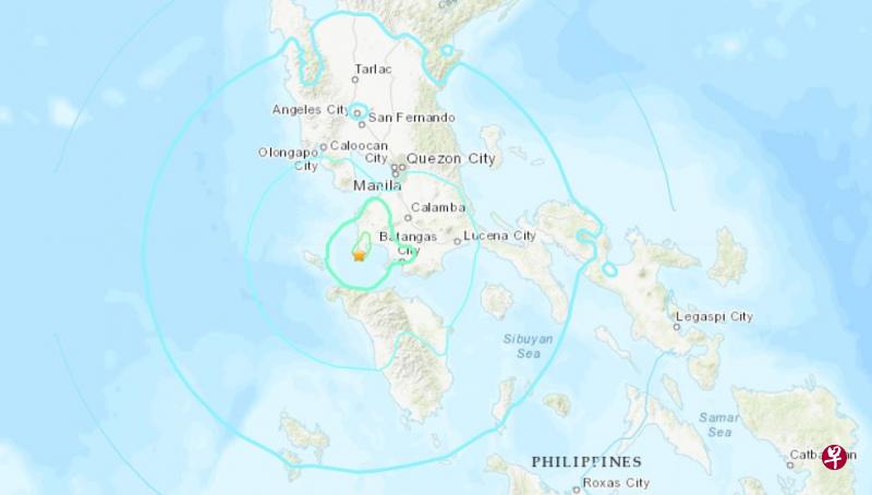菲律宾发生6.3级地震,震中在吕宋岛的八打雁省(Batangas),震源深度114公里。(美国地质调查局网站截图) 菲律宾发生6.3级地震,震中在吕宋岛的八打雁省(Batangas),震源深度114公里。(美国地质调查局网站截图)