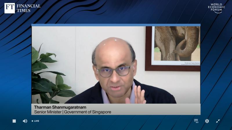 我国国务资政兼社会政策统筹部长尚达曼1月25日下午,参与世界经济论坛达沃斯议程主题为“恢复经济增长”的线上对话会。(视频截图) 我国国务资政兼社会政策统筹部长尚达曼1月25日下午,参与世界经济论坛达沃斯议程主题为“恢复经济增长”的线上对话会。(视频截图)