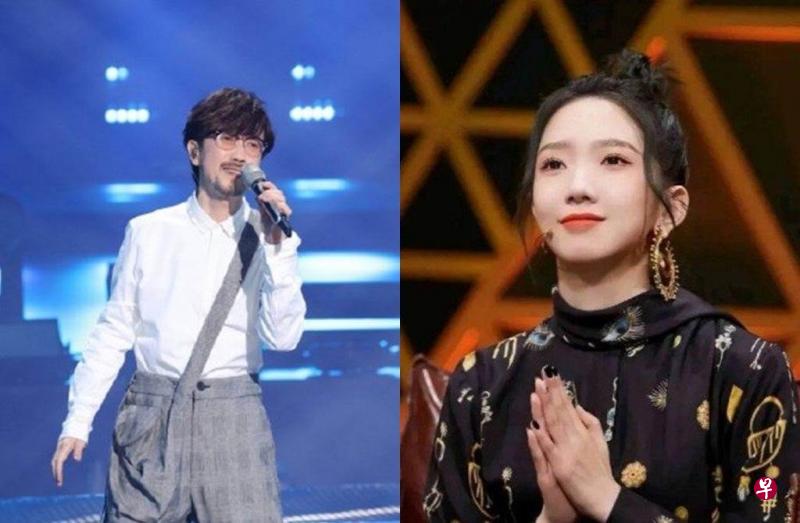 周传雄(小刚,左)上大陆选秀,评委孟美岐才22岁。(互联网) 周传雄(小刚,左)上大陆选秀,评委孟美岐才22岁。(互联网)