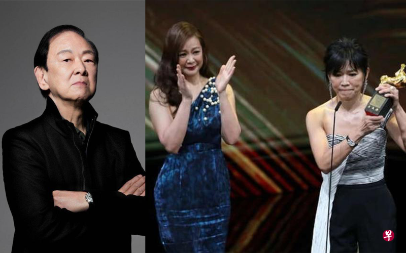 王羽获金马奖颁发终身成就奖时,两个女儿王馨平(右图左)和王加露代领。(互联网) 王羽获金马奖颁发终身成就奖时,两个女儿王馨平(右图左)和王加露代领。(互联网)