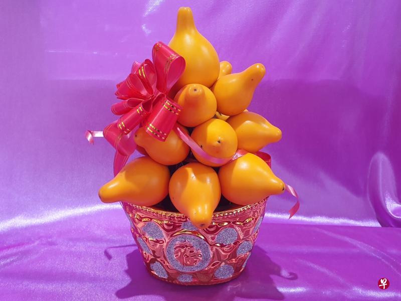 五福果:结果累累,丰富饱满。也称黄金果,寓意五代同堂,呈金黄色也象征金玉满堂,富贵发财。(林弘谕摄) 五福果:结果累累,丰富饱满。也称黄金果,寓意五代同堂,呈金黄色也象征金玉满堂,富贵发财。(林弘谕摄)