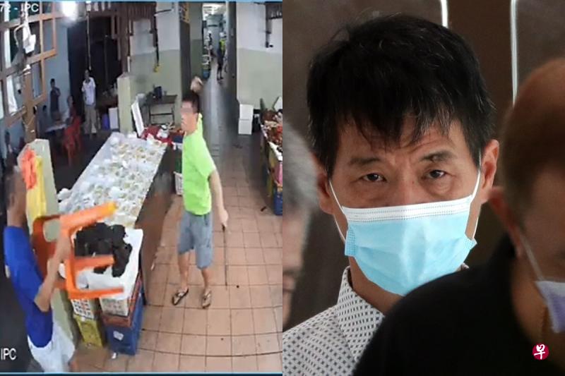 被告挥刀砍人,伤者举起塑料椅子挡,但右手最终还是中刀,中指被砍断(左图,档案照)。被告林文城通过律师求情时,指伤者挑衅在先,他才会被激怒挥刀(右图,海峡时报)。 被告挥刀砍人,伤者举起塑料椅子挡,但右手最终还是中刀,中指被砍断(左图,档案照)。被告林文城通过律师求情时,指伤者挑衅在先,他才会被激怒挥刀(右图,海峡时报)。