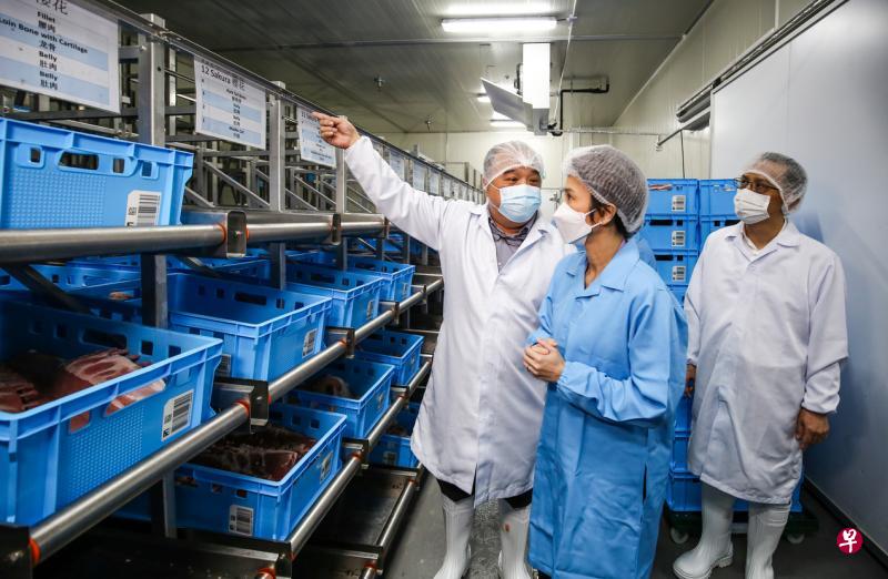 贸工部兼文化、社区及青年部政务部长刘燕玲(中)走访中联食品。该公司董事经理张建忠(左)和执行董事张建昌(右)向她讲解自动仓储和检索系统的运作。(陈斌勤摄) 贸工部兼文化、社区及青年部政务部长刘燕玲(中)走访中联食品。该公司董事经理张建忠(左)和执行董事张建昌(右)向她讲解自动仓储和检索系统的运作。(陈斌勤摄)