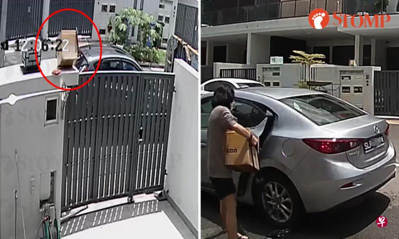 电眼画面可见,妇女拿到包裹后,再回车上。(取自STOMP) 电眼画面可见,妇女拿到包裹后,再回车上。(取自STOMP)