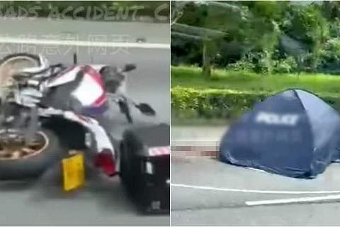 脸书专页Singapore roads accident.com流传的视频显示，公路上已经架起蓝色帐篷，不远处则停了一辆电单车和一辆罗厘。（取自视频截图）